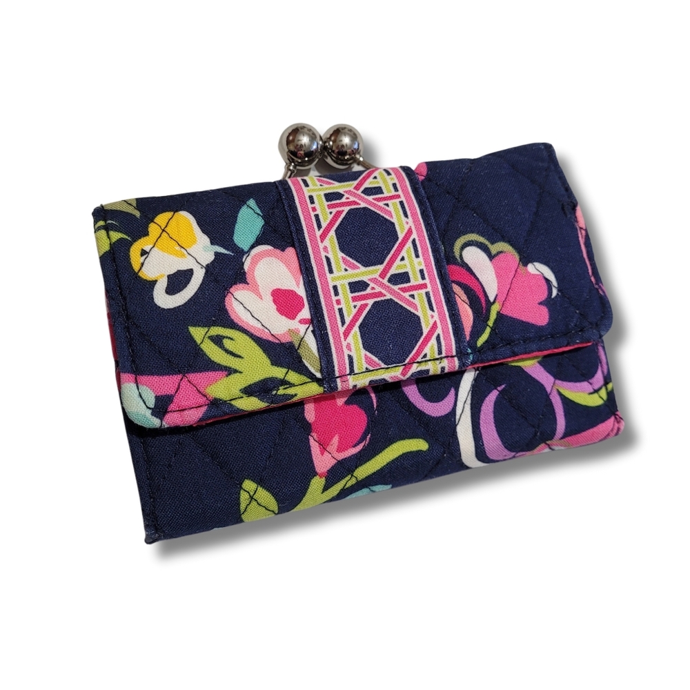 Vera Bradley navy floral ribbons kisslock wallet